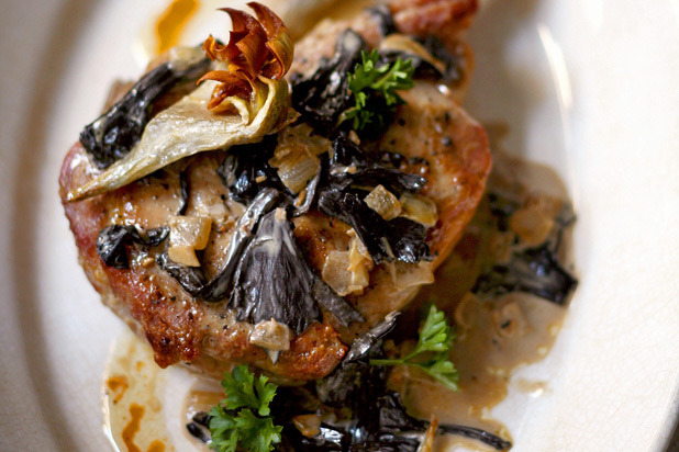 Roasted Veal Chop with Artichokes and Black Trumpet Ragù