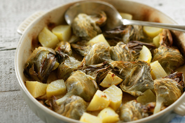 Roasted Artichoke Hearts with Potatoes and Olive Oil