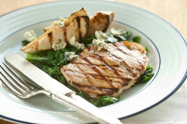 Tangy Grilled Pork Chops with Pears and Blue Cheese Recipe