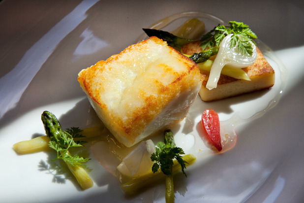 Halibut with Asparagus, Spring Onions, and Lemon Thyme 