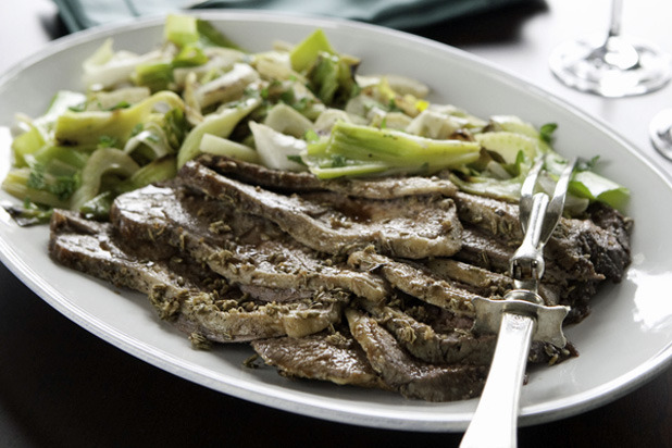 Roast Leg of Lamb with Spring Onions and Mint