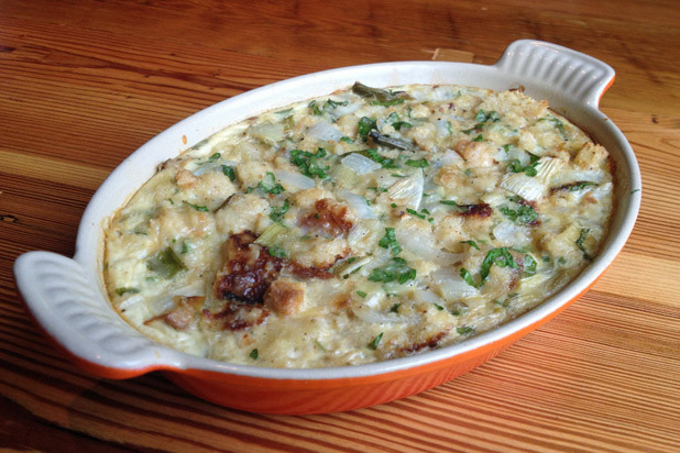 Spring Onion Bread Pudding