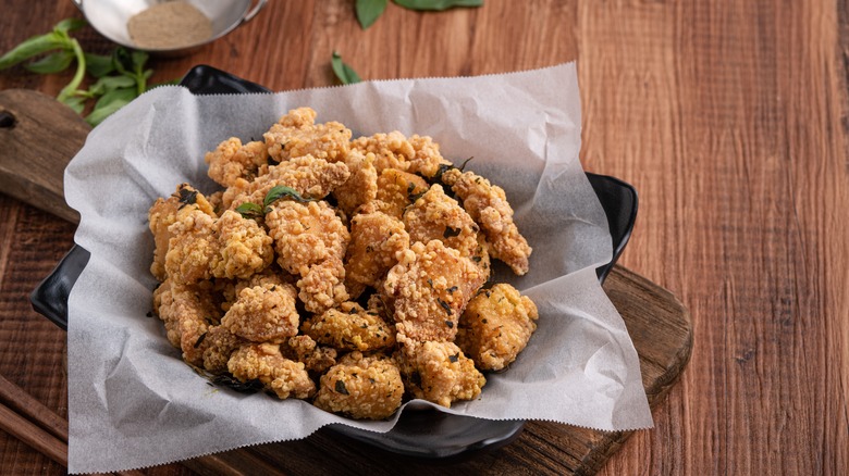 Taiwanese popcorn chicken with basil salt and pepper