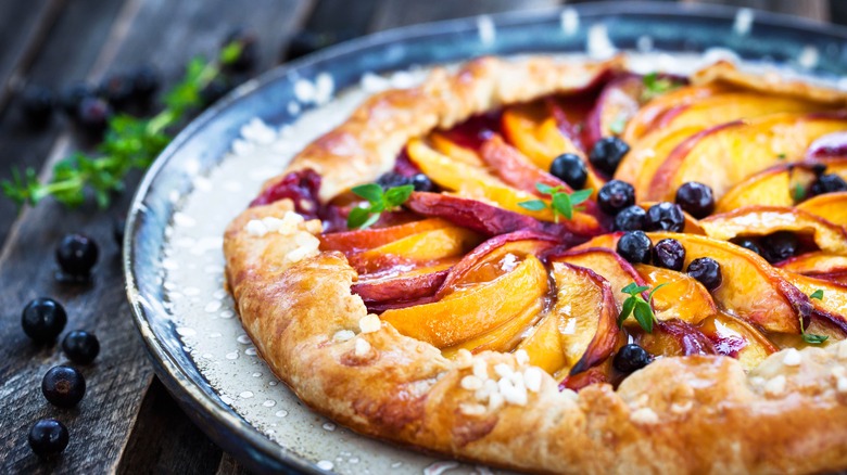 Rustic peach and blueberry galette