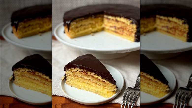 slice of Ina Garten's Boston Cream pie cake