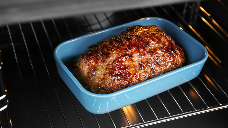 A meatloaf in an oven