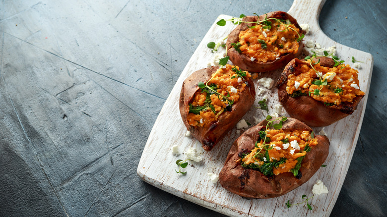 Baked sweet potatoes with feta