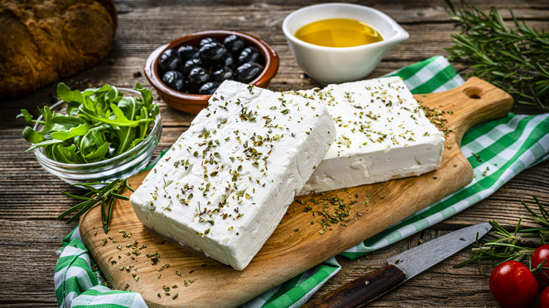 Blocks of feta cheese