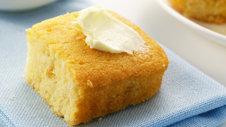 Slice of cornbread with butter