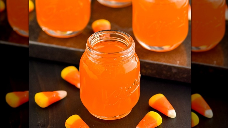 candy corn vodka in jars