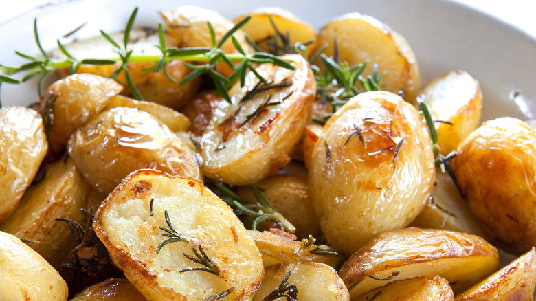 roasted potato halves with rosemary