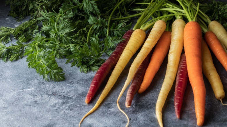 Colorful assortment of raw carrots