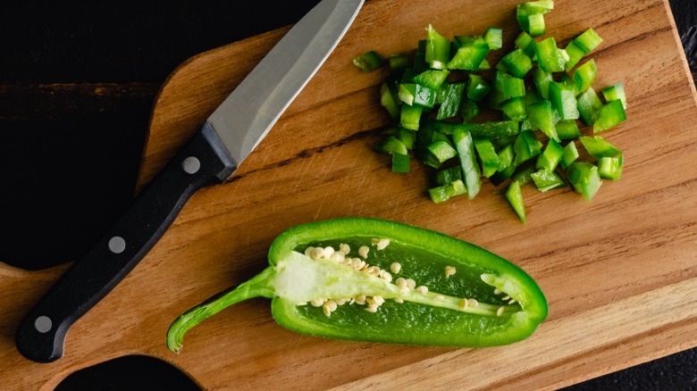 Jalapeno pepper on cutting board