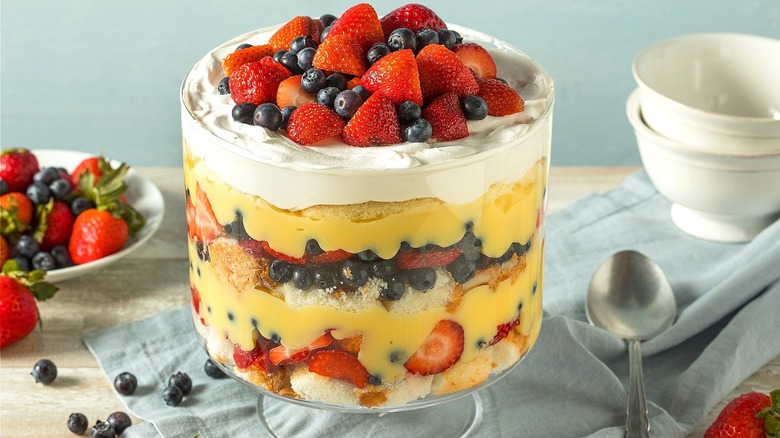 berry trifle with whipped cream