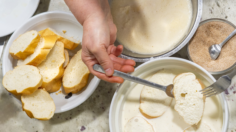 Making French toast casserole