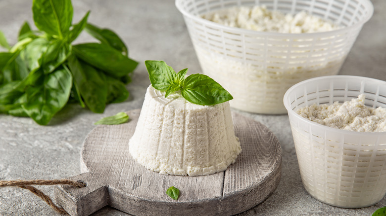 homemade ricotta cheese with basil