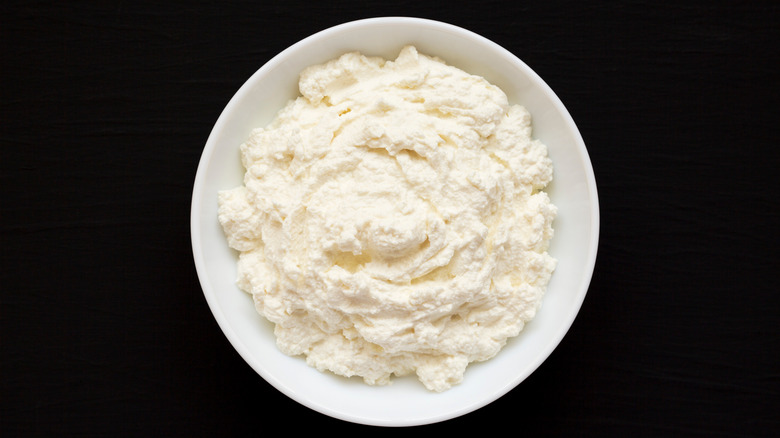 overhead image fresh ricotta cheese