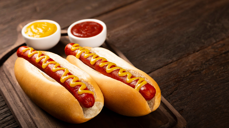 Hot dogs with ketchup and mustard