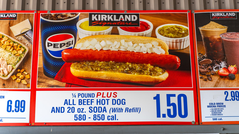 Costco's display for its $1.50 hot dog meal