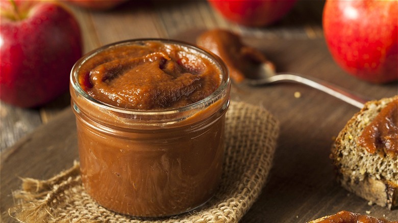 Apple butter in small glass jar 