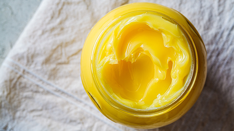 Overhead of ghee in jar