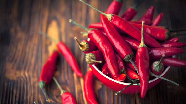 Bowl of fresh red Thai chiles