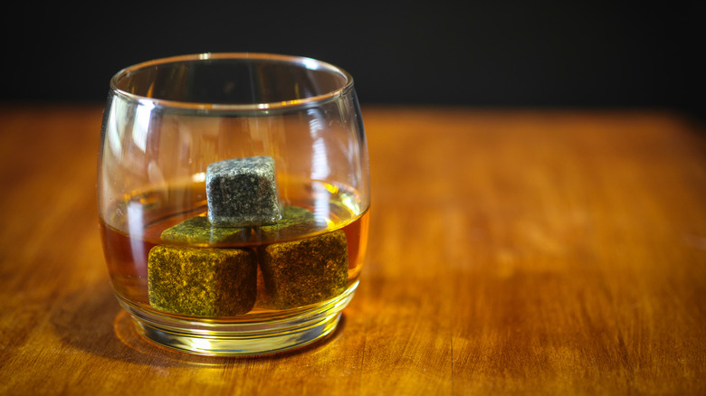 Scotch glass with whiskey stones