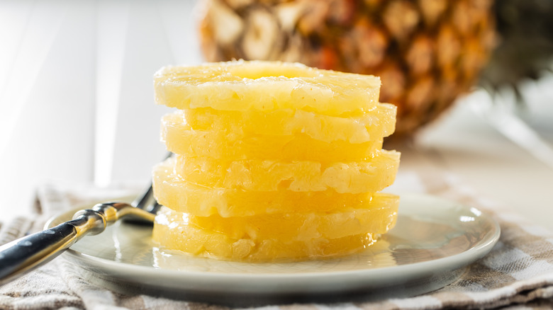 Pineapple rings on a plate