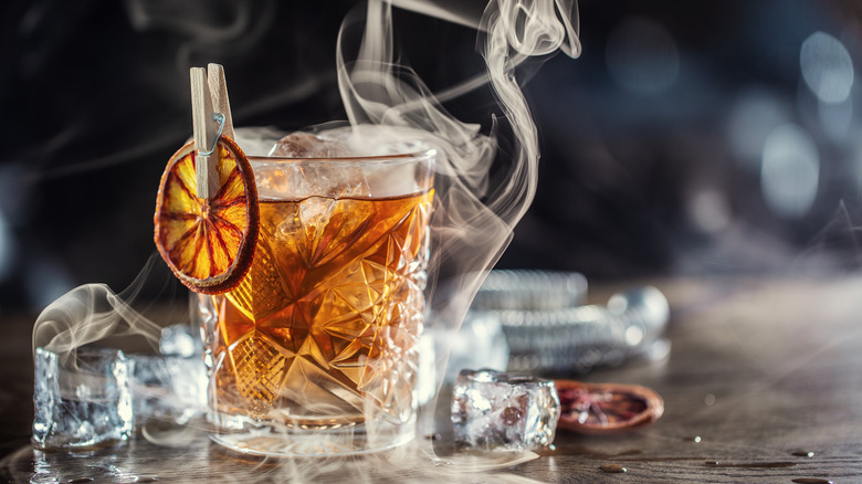 Smoking Old Fashioned cocktail