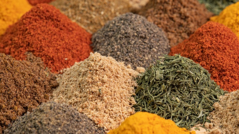 Heaps of different cooking spices