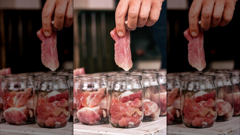 piece of pork in canning jar