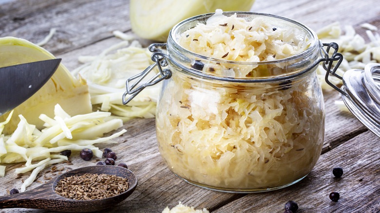 A jar of sauerkraut