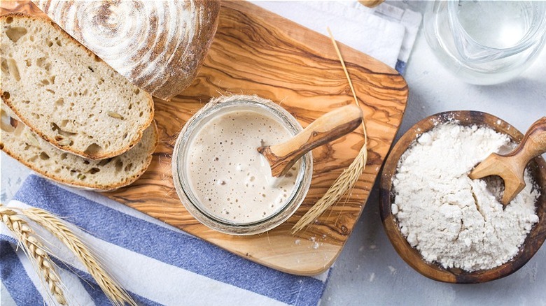 Sourdough bread with starter and flour