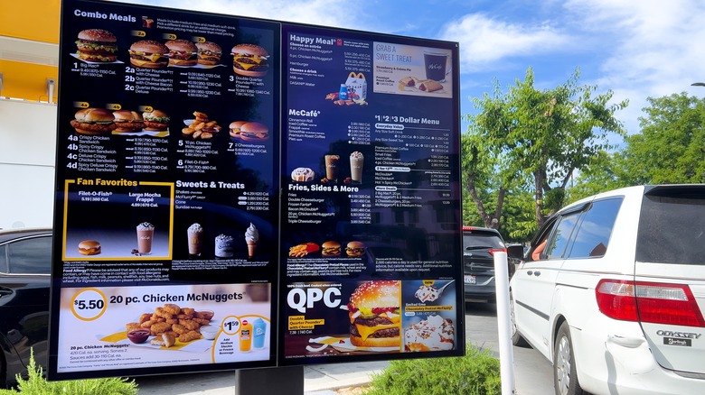 Menu in a drive-thru lane