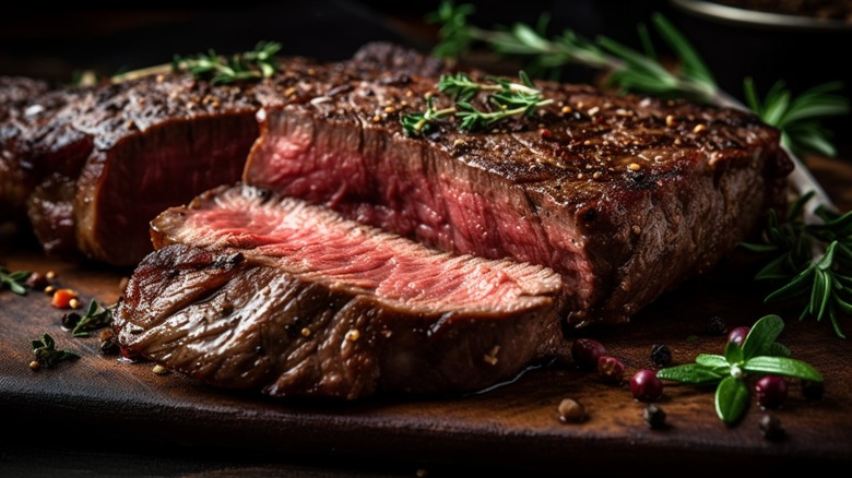 Sliced steak with herbs