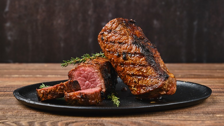 Cooked steak on a plate