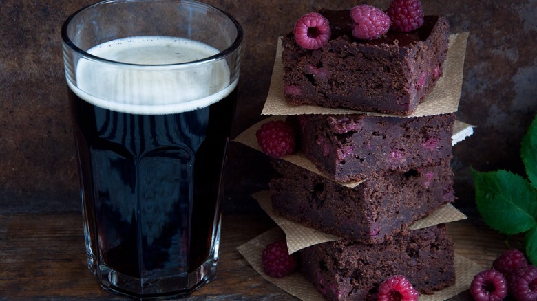 Guinness brownies with pint of the beer