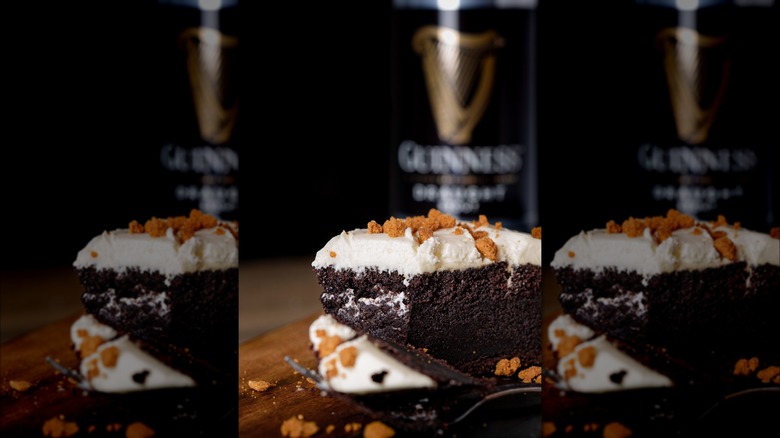 Iced Guinness cake with candy crumbles