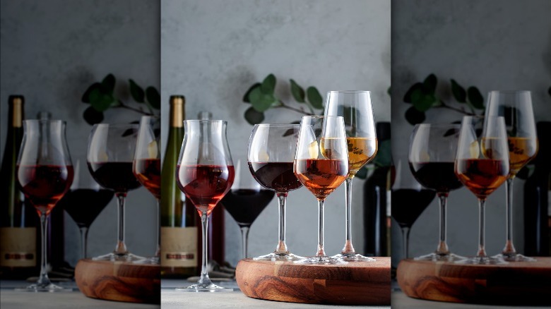 Different varietals of wine in glasses