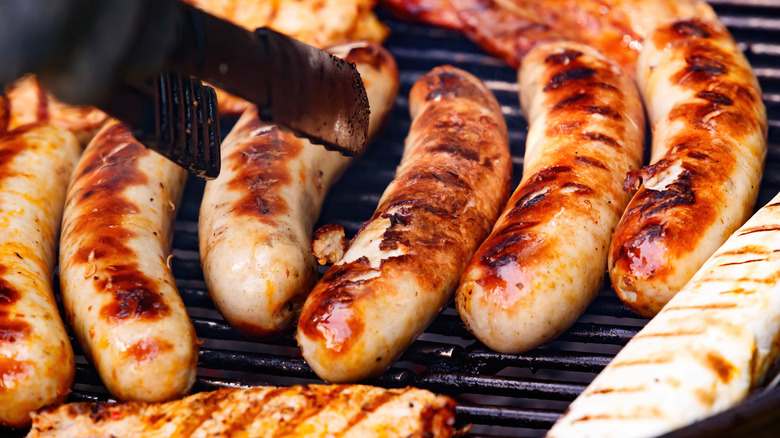 Sausages on a grill