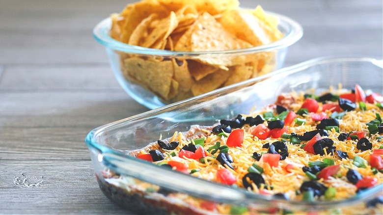 Loaded bean dip with chips 