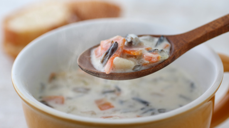 Cooked wild rice in white bowl