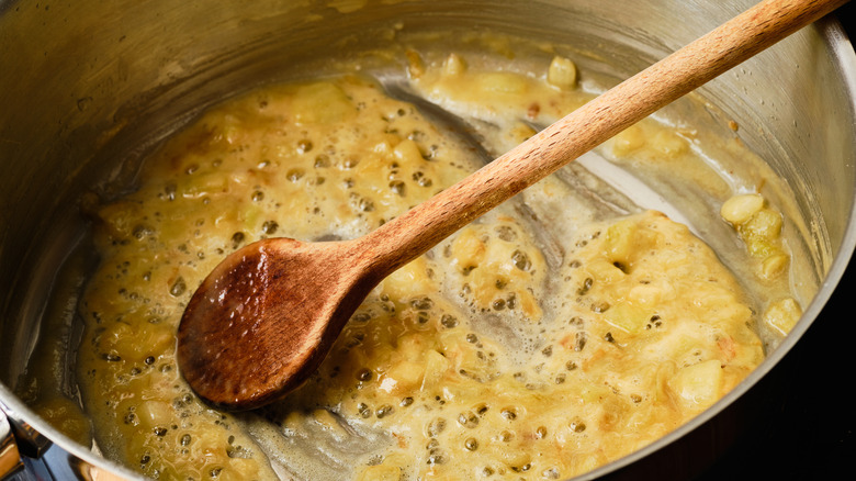 close up of roux in pot