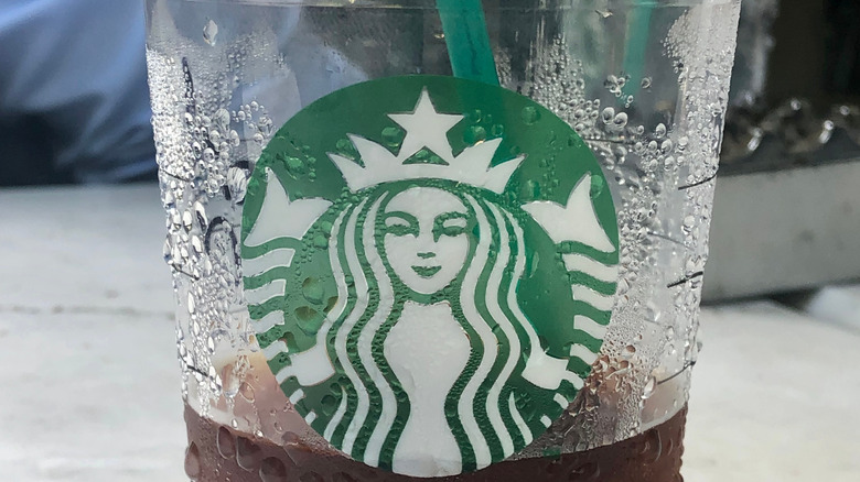 Starbucks cup with water droplets 