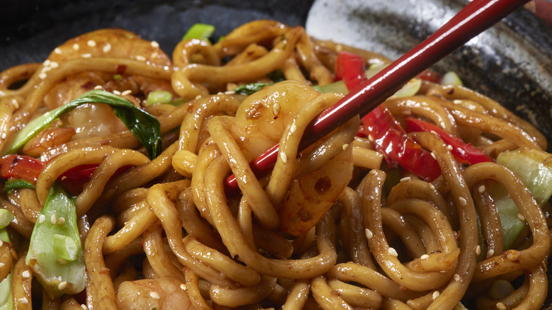 A plate of udon noodles.