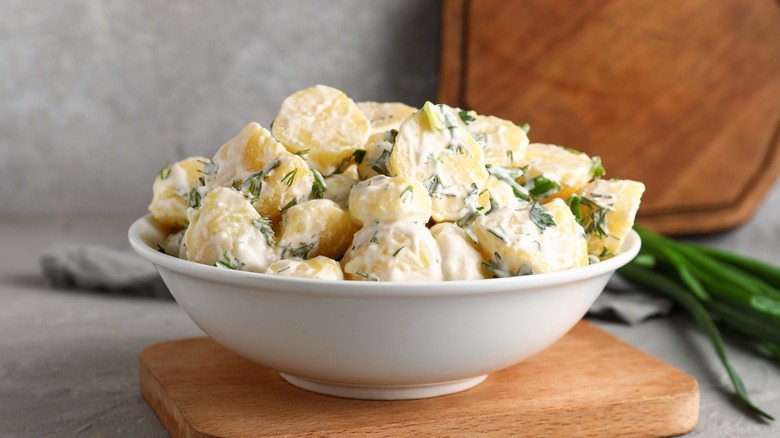 A bowl of creamy potato salad