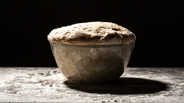 Dough proofing in large bowl