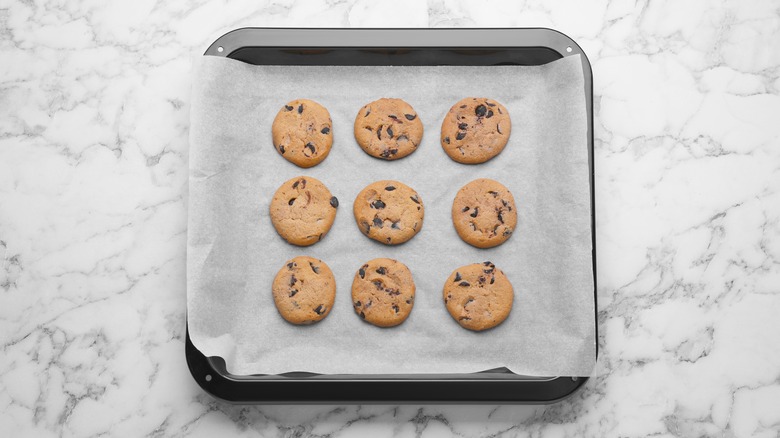 Tray of chocolate chip cookies