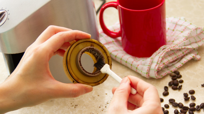 Person cleaning coffee grinder