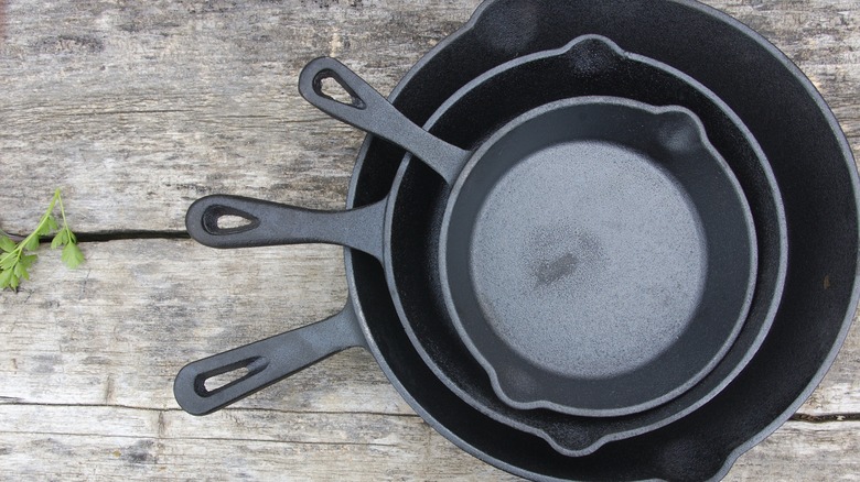 Stack of cast iron skillets